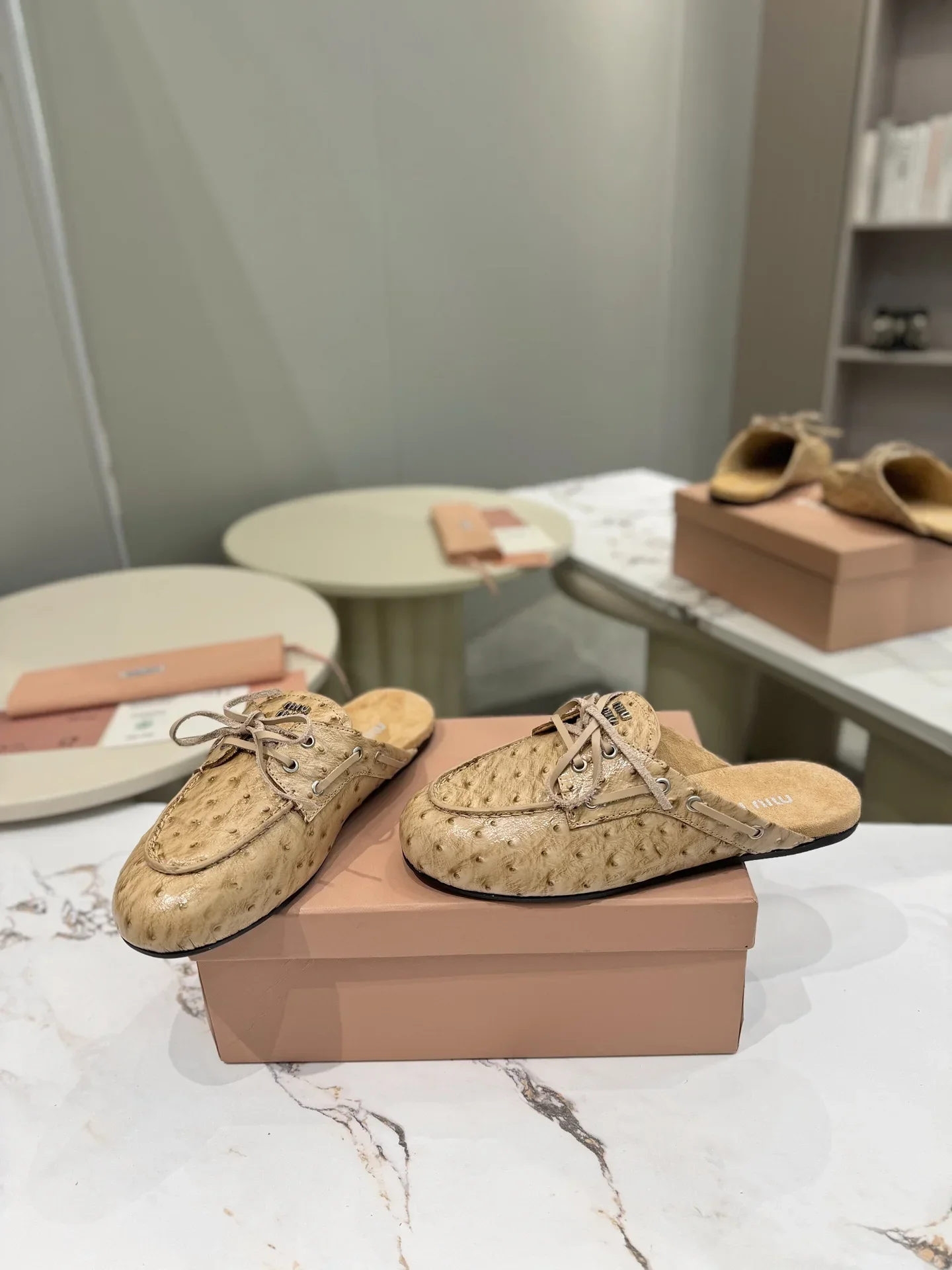 MIU MIU Sandals & Mules Ostrich Leather (Beige) EU35-40 B70202607050515 - Image 5