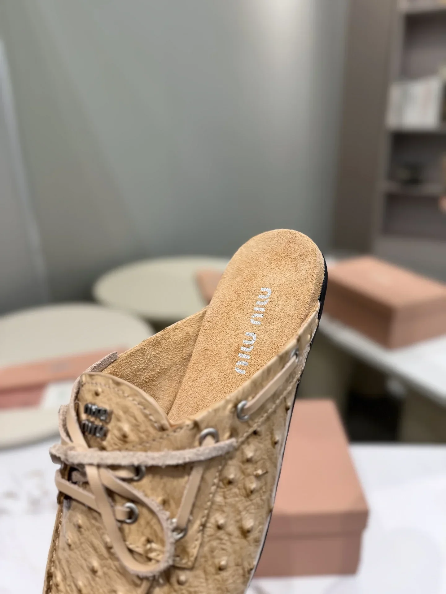 MIU MIU Sandals & Mules Ostrich Leather (Beige) EU35-40 B70202607050515 - Image 8