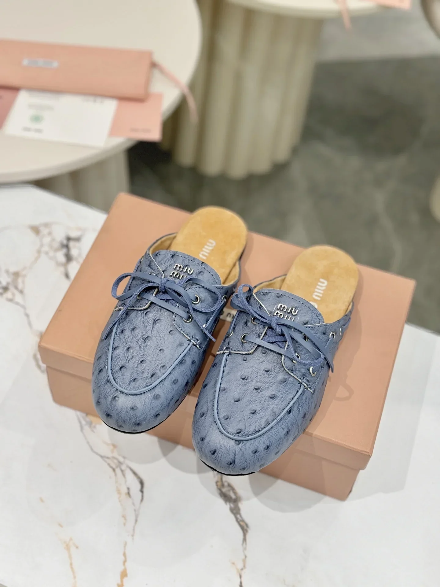 MIU MIU Sandals & Mules Ostrich Leather (Blue) EU35-40 B70202607050516