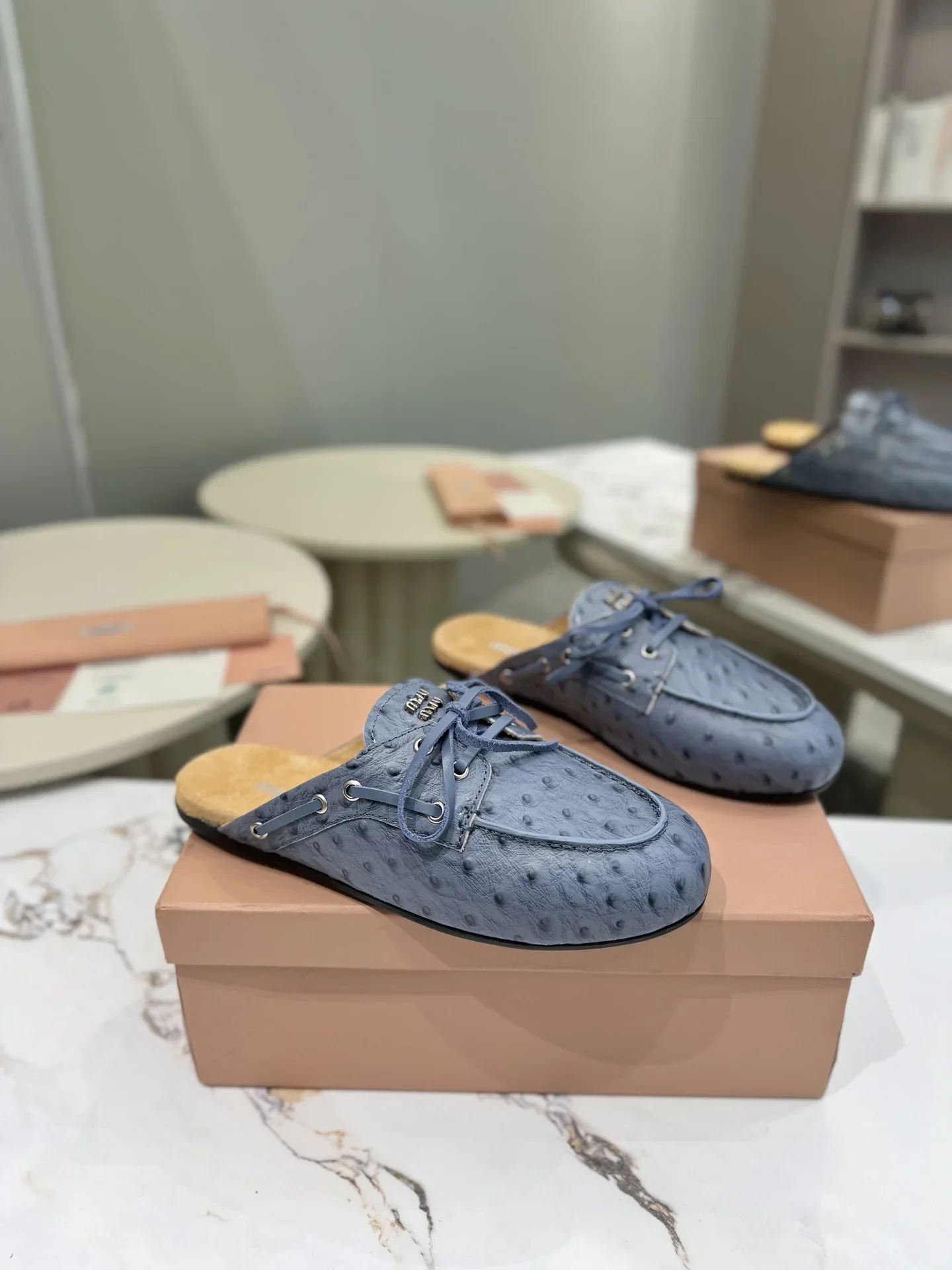 MIU MIU Sandals & Mules Ostrich Leather (Blue) EU35-40 B70202607050516 - Image 3