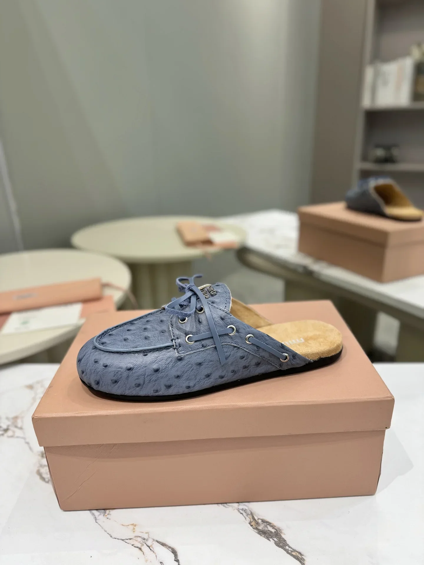 MIU MIU Sandals & Mules Ostrich Leather (Blue) EU35-40 B70202607050516 - Image 4