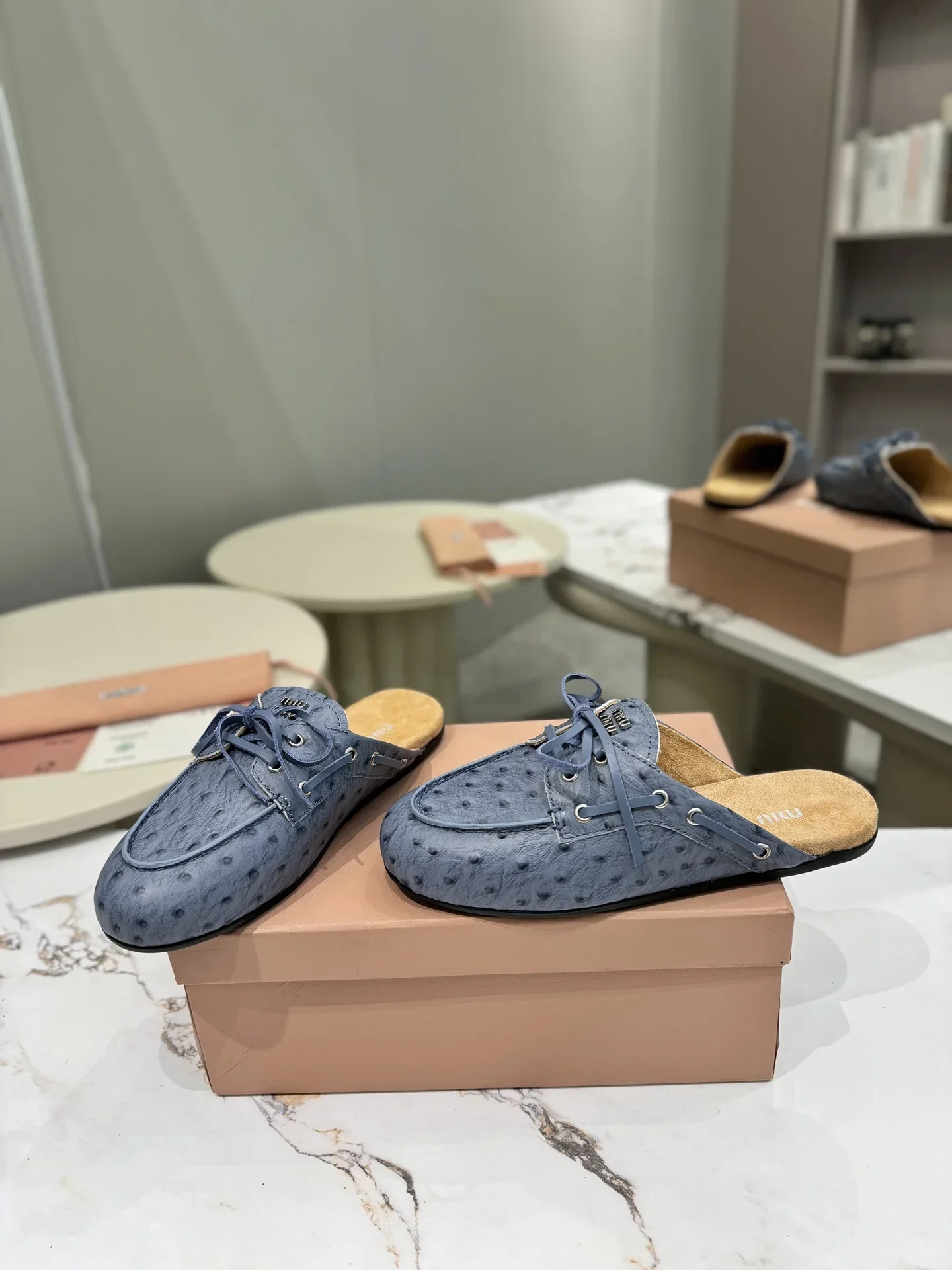 MIU MIU Sandals & Mules Ostrich Leather (Blue) EU35-40 B70202607050516 - Image 5