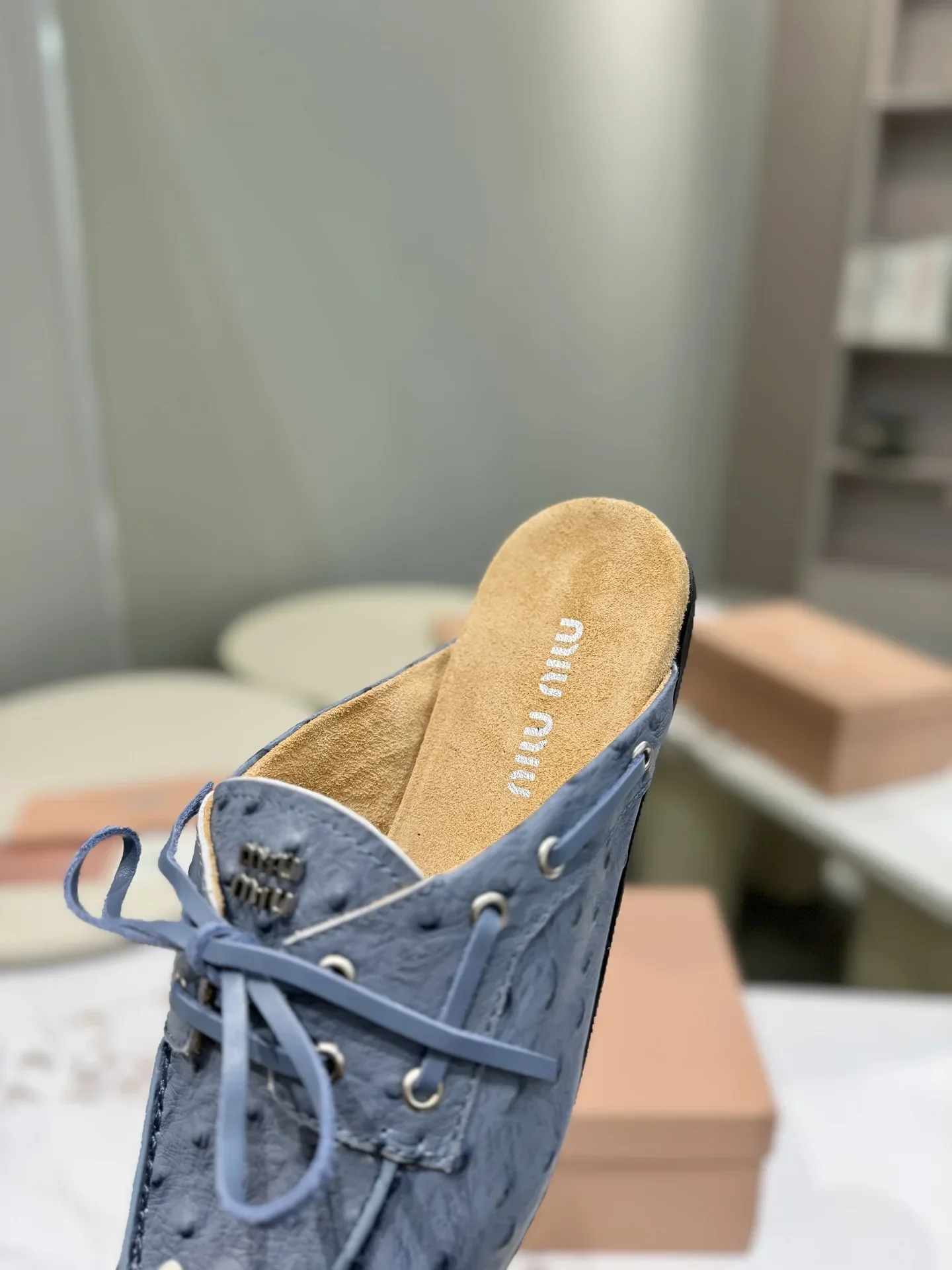 MIU MIU Sandals & Mules Ostrich Leather (Blue) EU35-40 B70202607050516 - Image 7