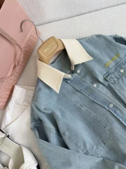 Alternative view of MIU MIU Shirts & Polos Denim (Light Blue-White-Yellow) S-L B75202607051459