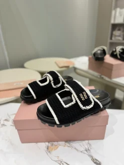 Alternative view of MIU MIU Slides & Slippers Fabric Rubber (Black-White) EU35-41 B50202607051182