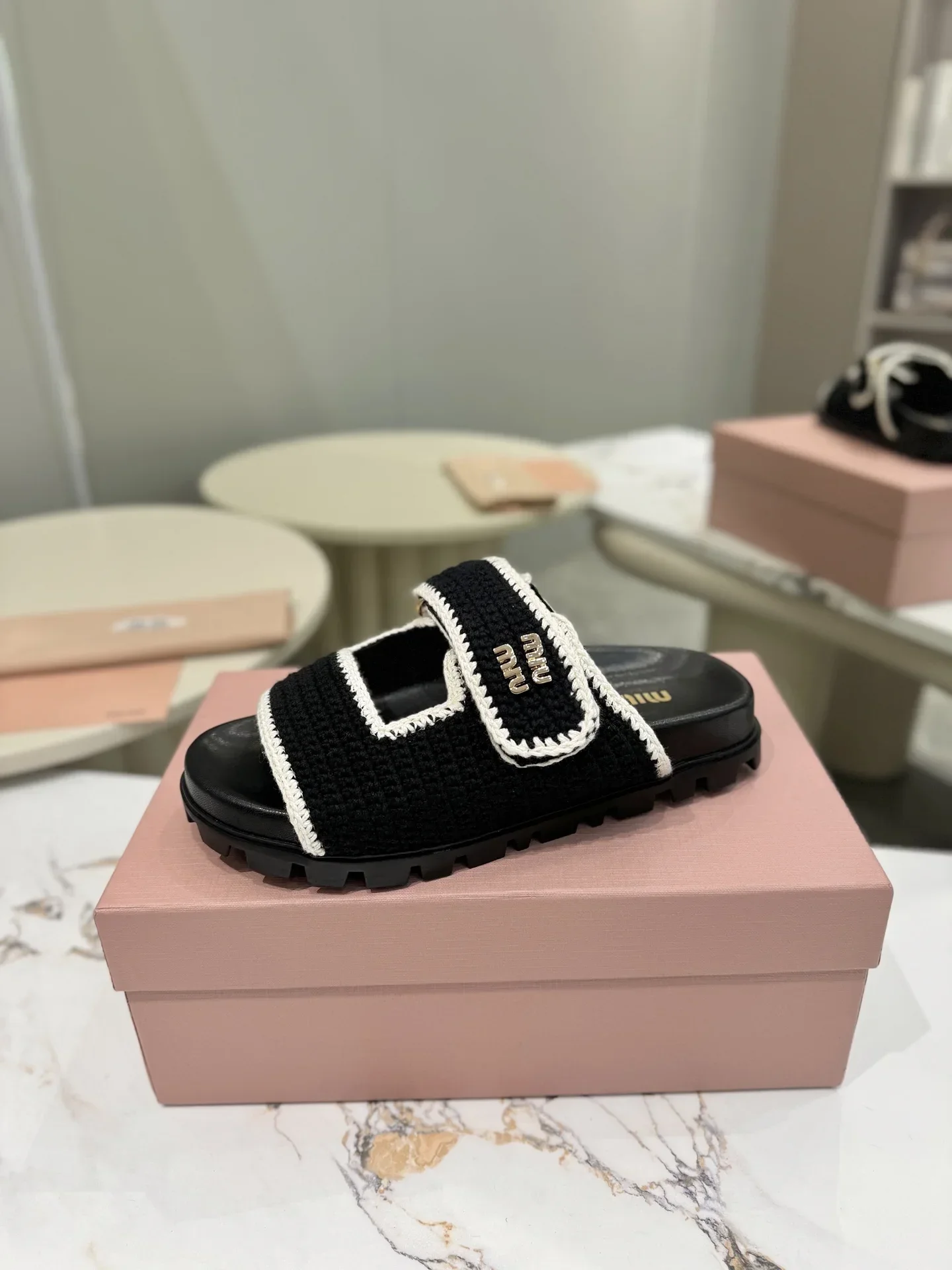 MIU MIU Slides & Slippers Fabric Rubber (Black-White) EU35-41 B50202607051182 - Image 4