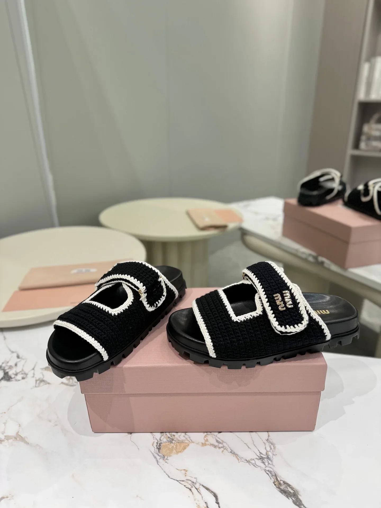 MIU MIU Slides & Slippers Fabric Rubber (Black-White) EU35-41 B50202607051182 - Image 5