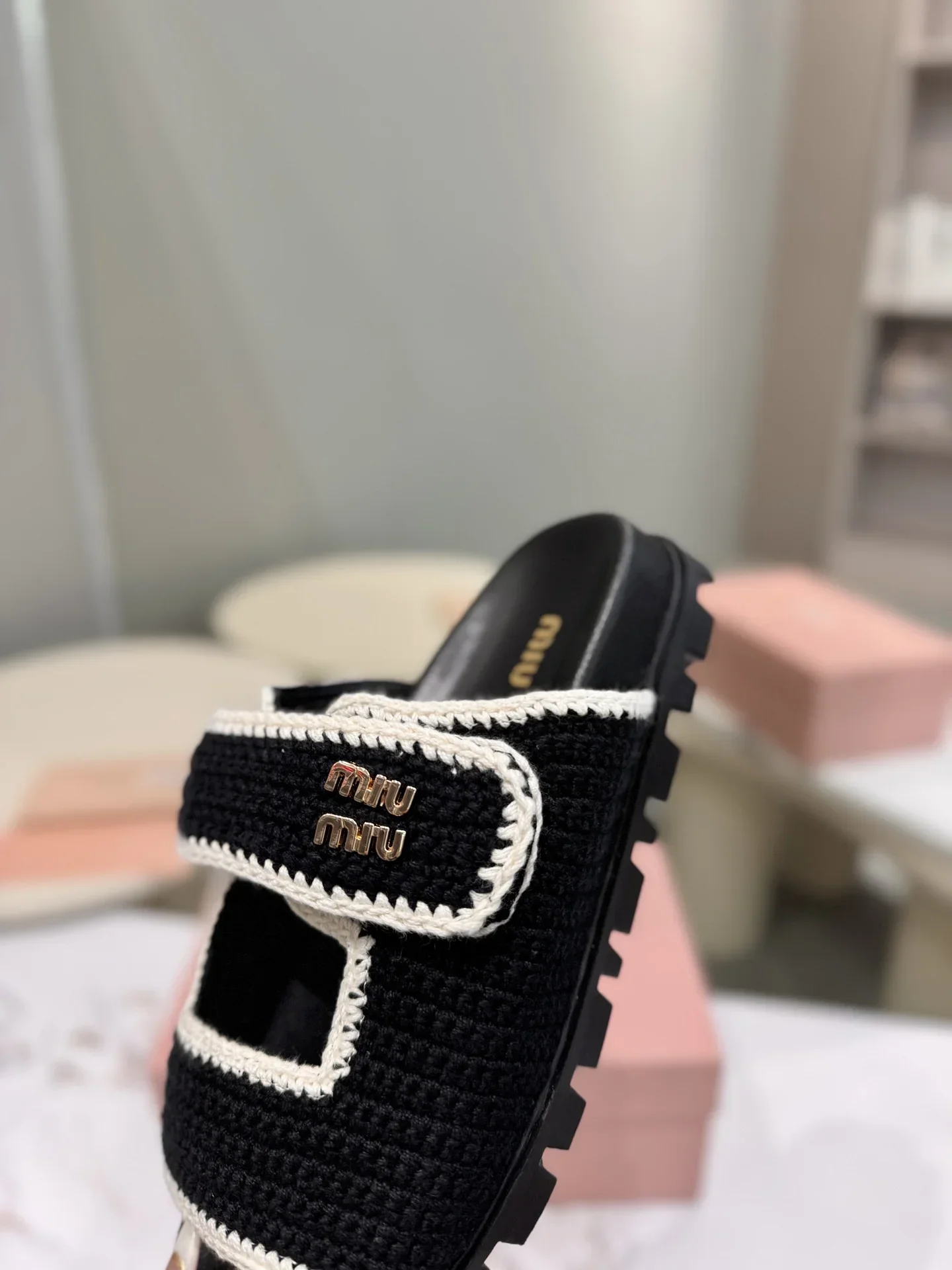 MIU MIU Slides & Slippers Fabric Rubber (Black-White) EU35-41 B50202607051182 - Image 6