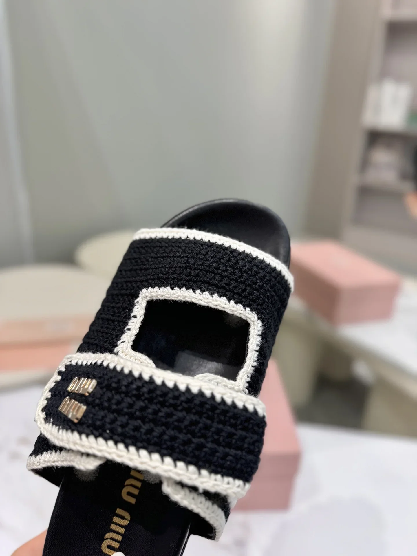 MIU MIU Slides & Slippers Fabric Rubber (Black-White) EU35-41 B50202607051182 - Image 7