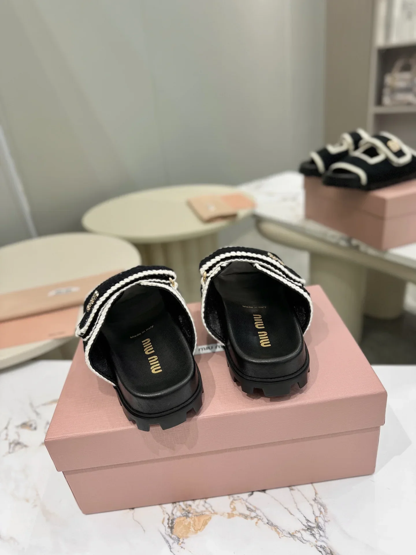 MIU MIU Slides & Slippers Fabric Rubber (Black-White) EU35-41 B50202607051182 - Image 8
