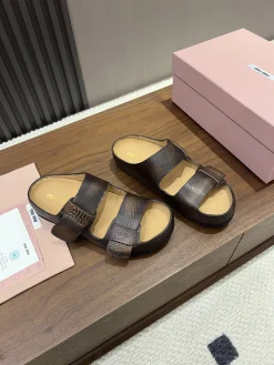 Alternative view of MIU MIU Slides & Slippers Grained Leather (Bronze) EU35-40 B30202607050959