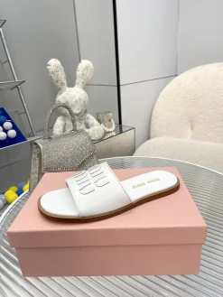 Alternative view of MIU MIU Slides & Slippers Leather-Raffia (White-Black-Brown-Beige) EU35-43 A50202607050682