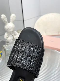 Alternative view of MIU MIU Slides & Slippers Leather-Raffia (White-Black-Brown) EU35-43 A50202607050681