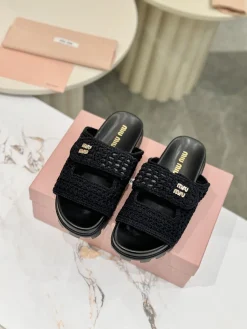 MIU MIU Slides & Slippers Woven Fabric (Black) EU35-41 B50202607051176