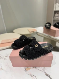 Alternative view of MIU MIU Slides & Slippers Woven Fabric (Black) EU35-41 B50202607051176
