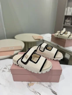 Alternative view of MIU MIU Slides & Slippers Woven Fabric (White-Black) EU35-41 B50202607051177