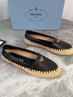 PRADA Boat Shoes & Espadrilles Lambskin Raffia (Black-Beige) EU35-41 C30202607051618