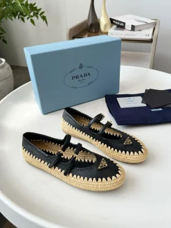 PRADA Boat Shoes & Espadrilles Raffia Leather (Black-Beige) EU35-41 C20202607051559