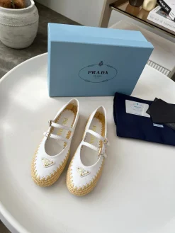 PRADA Boat Shoes & Espadrilles Raffia Leather (White-Beige) EU35-41 C20202607051560