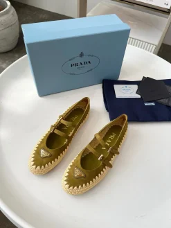 PRADA Boat Shoes & Espadrilles Raffia Suede (Green-Beige) EU35-41 C20202607051563