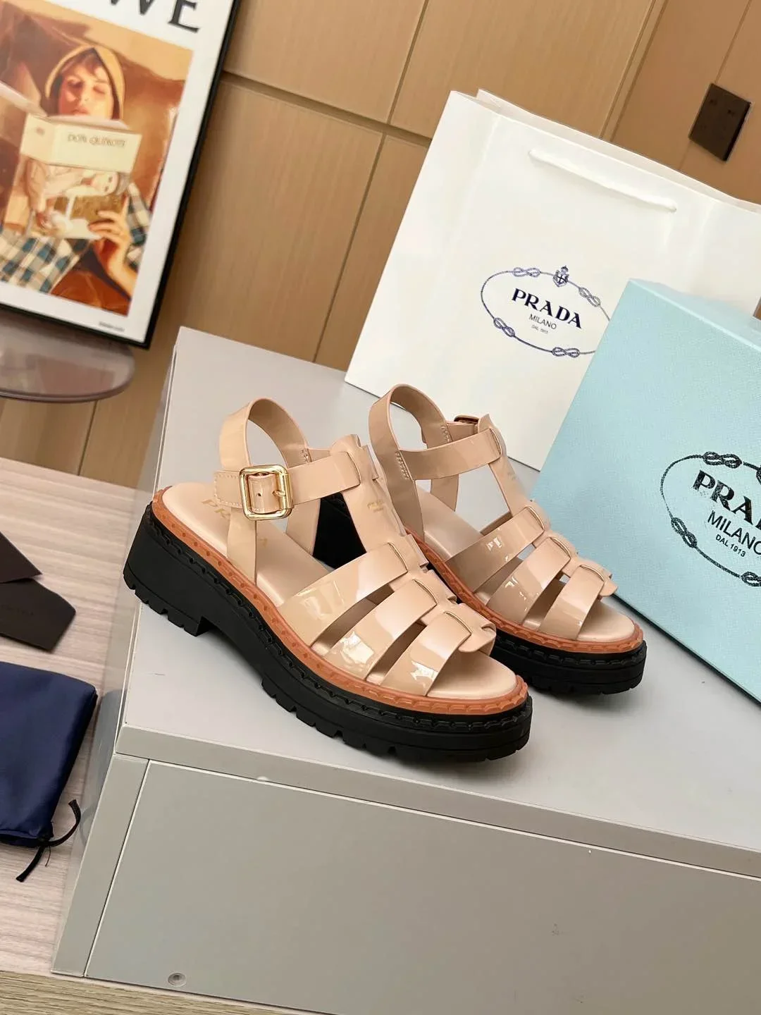 PRADA Sandals & Mules Patent Leather (Beige-Black-Brown) EU35-41 A90202607050556 - Image 9