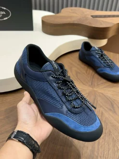 Alternative view of PRADA Sneakers & Trainers Calfskin Leather, Fabric (Blue-Black) EU39-44 C10202607050569