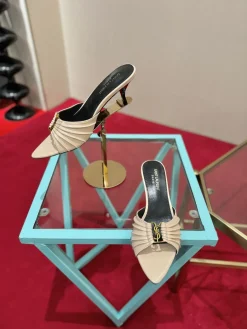 Alternative view of SAINT LAURENT Slides & Slippers Leather (Beige-Black) B30202607050967