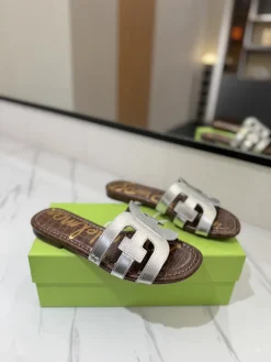 SAM EDELMAN Slides & Slippers Metallic Leather (Silver-Brown) EU35-39 A80202607050610