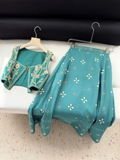 Uncategorized Clothing Fabric (Teal-White-Gold) S-L E15202607052439