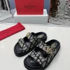 VALENTINO Slides & Slippers Canvas Leather (Black-Beige) EU35-40 B00202607050823