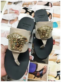 VERSACE Shoes Calfskin Leather (Beige-Black-Gold) EU35-43 A50202607050688