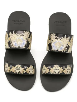 VERSACE Slides & Slippers Leather (Black-Gold-Blue) EU35-43 A60202607050703