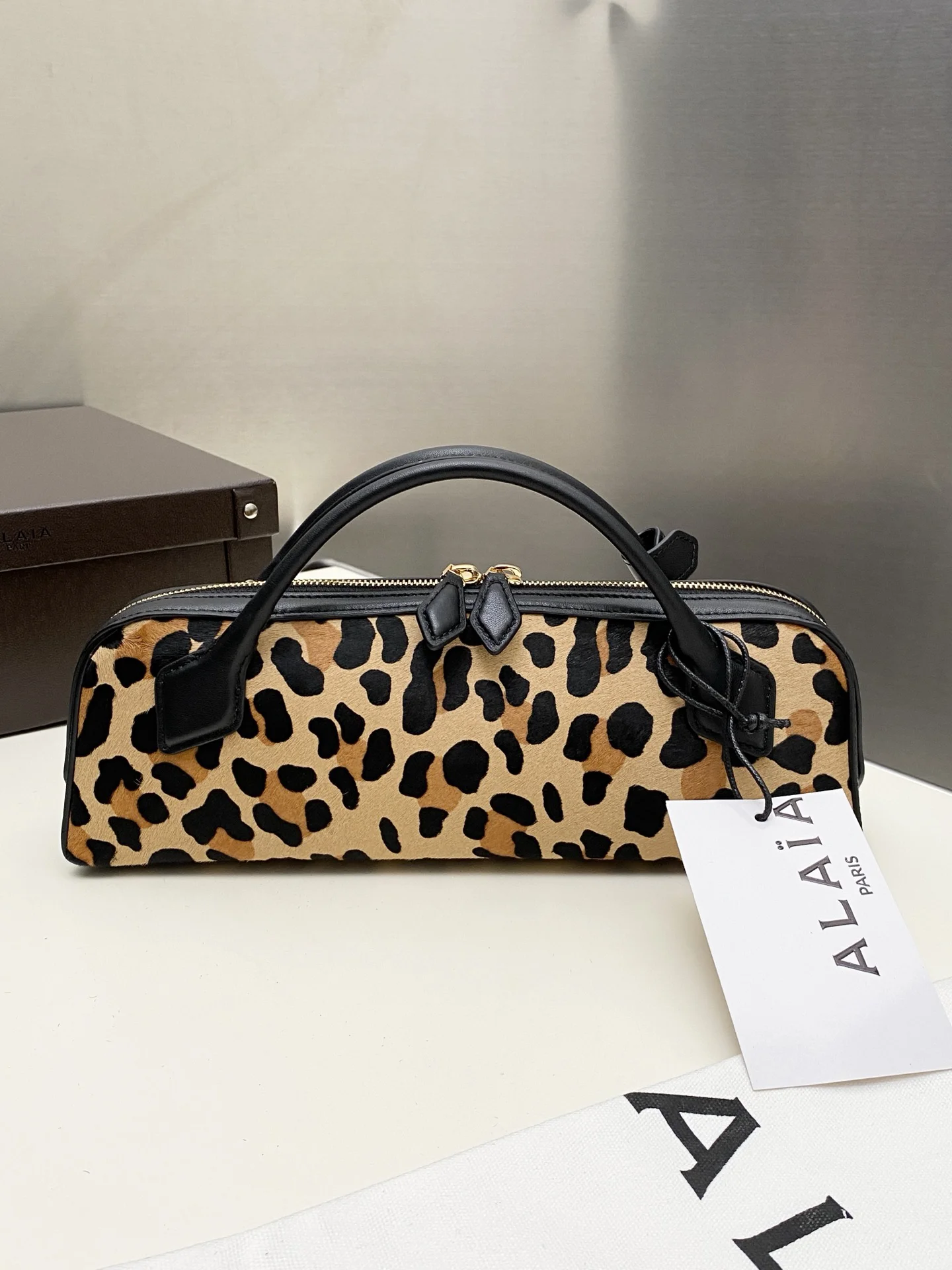 ALAIA Clutches Bags Suede Calfskin (Brown-Black) 31X10X7CM H20202608100368