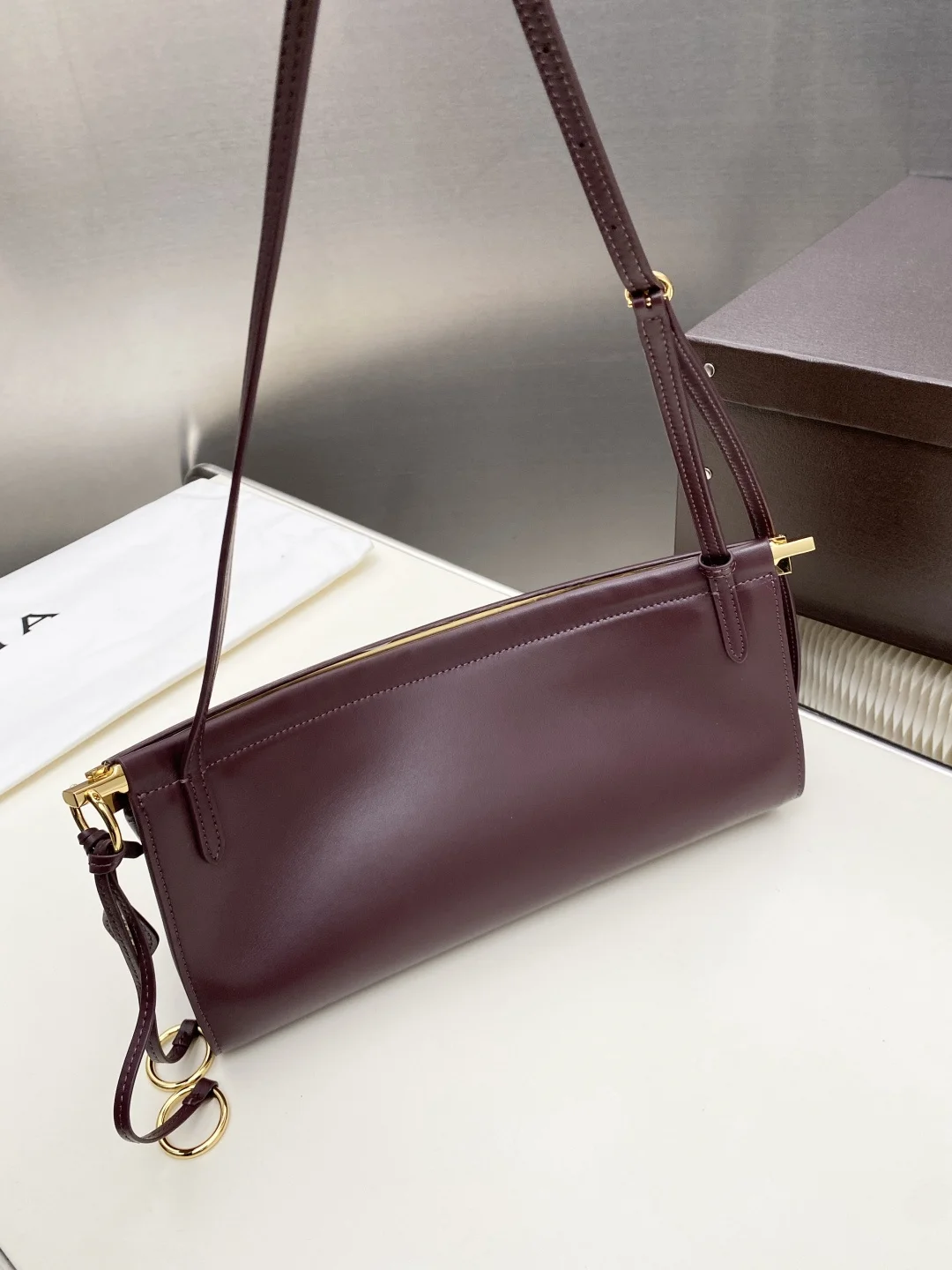 ALAIA Shoulder Bags Calf Leather (Burgundy-Gold) 30X14X9CM G00202608100382 - Image 2