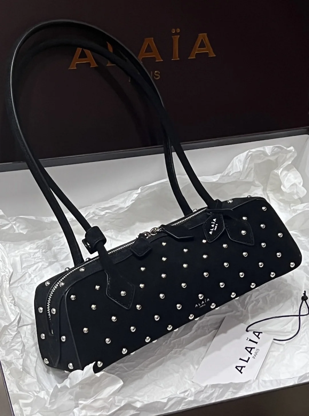 ALAIA Shoulder Bags Suede (Black-Silver) 33X10X11 H00202608100407
