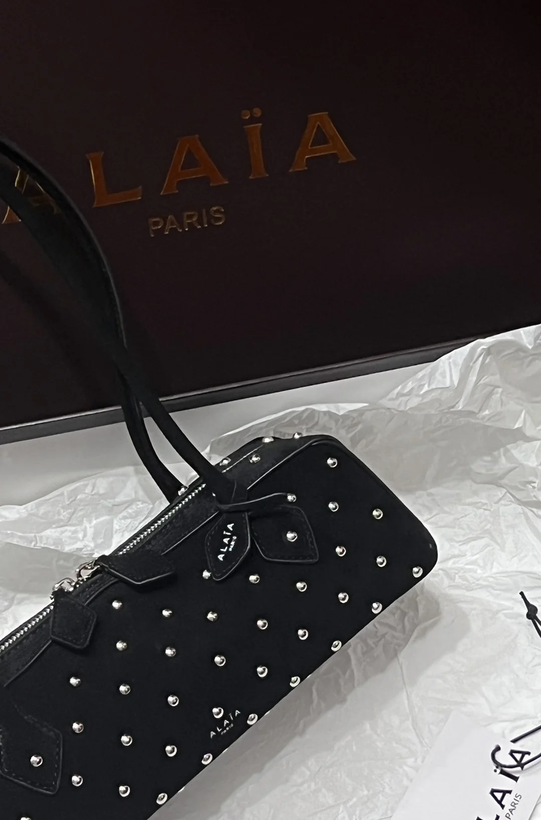 ALAIA Shoulder Bags Suede (Black-Silver) 33X10X11 H00202608100407 - Image 5