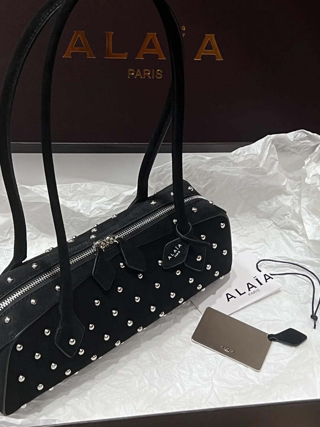 ALAIA Shoulder Bags Suede (Black-Silver) 33X10X11 H00202608100407 - Image 7