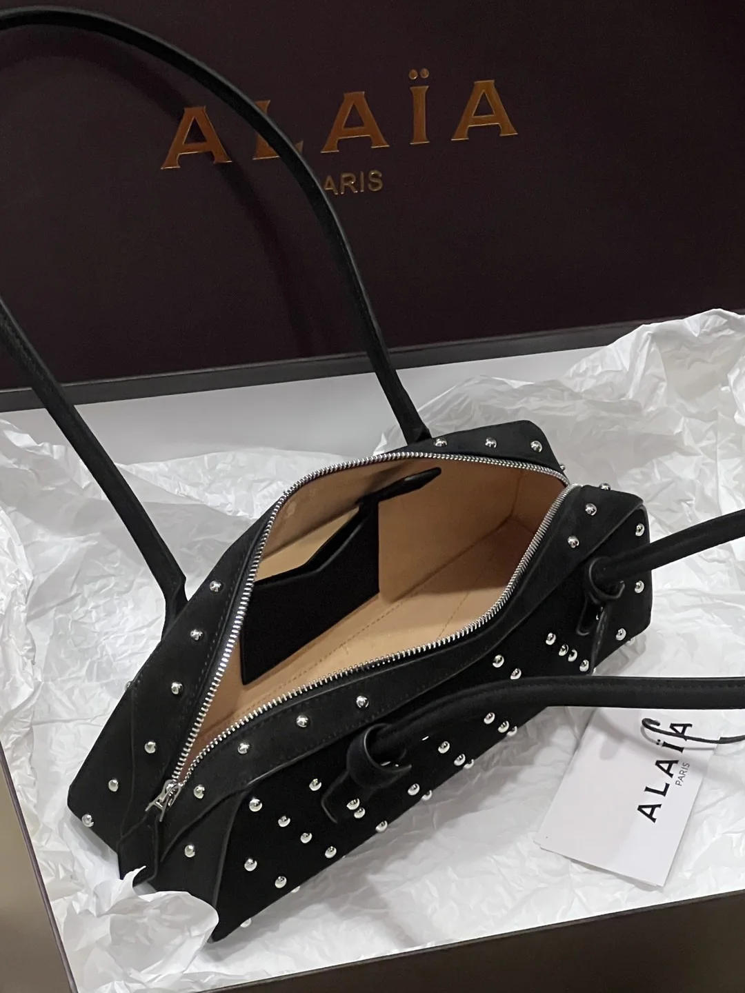 ALAIA Shoulder Bags Suede (Black-Silver) 33X10X11 H00202608100407 - Image 8