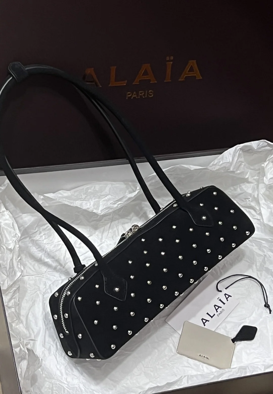 ALAIA Shoulder Bags Suede (Black-Silver) 33X10X11 H00202608100407 - Image 9