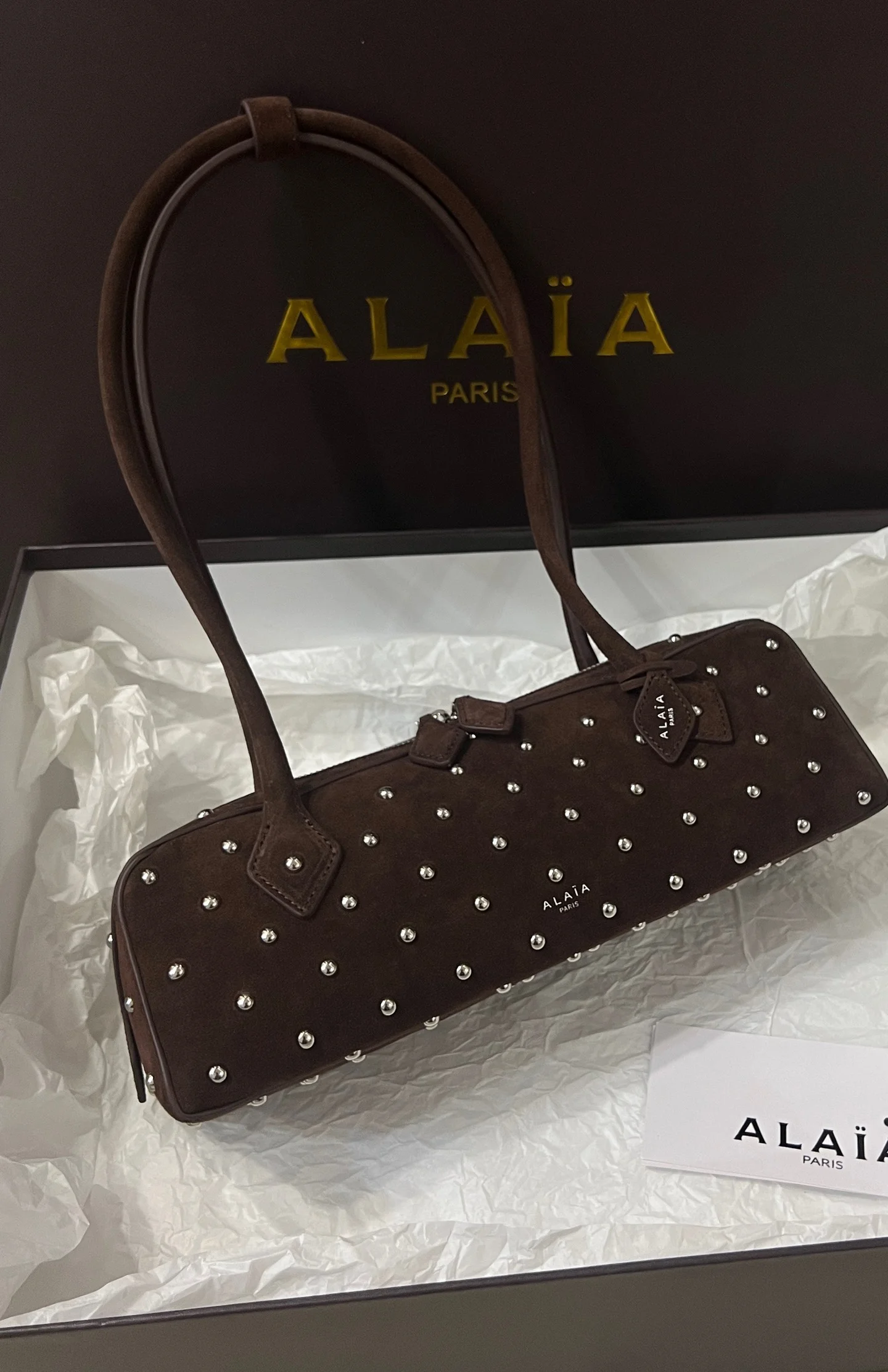 ALAIA Shoulder Bags Suede (Brown-Silver) 33X10X11CM H00202608100404