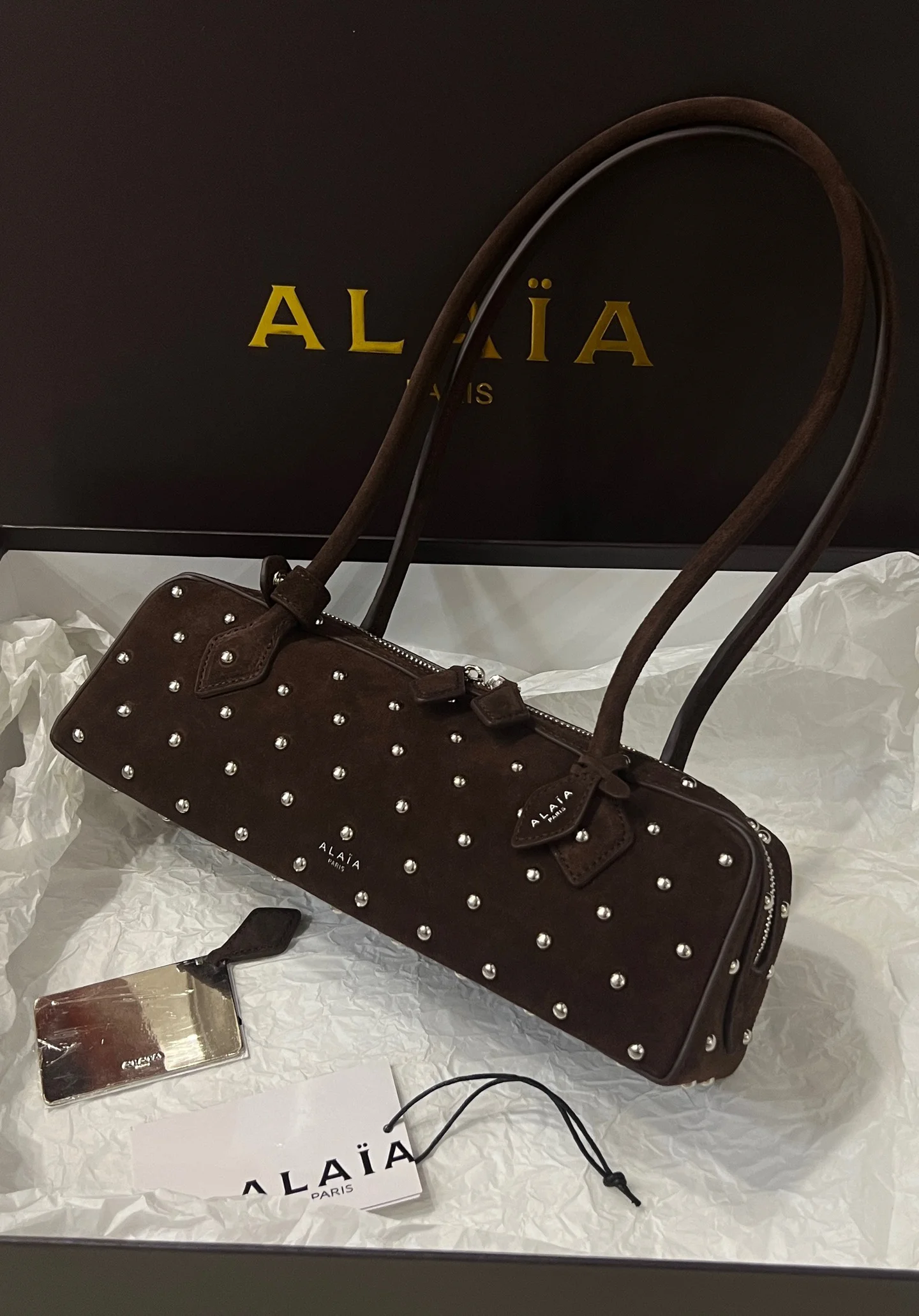 ALAIA Shoulder Bags Suede (Brown-Silver) 33X10X11CM H00202608100404 - Image 2