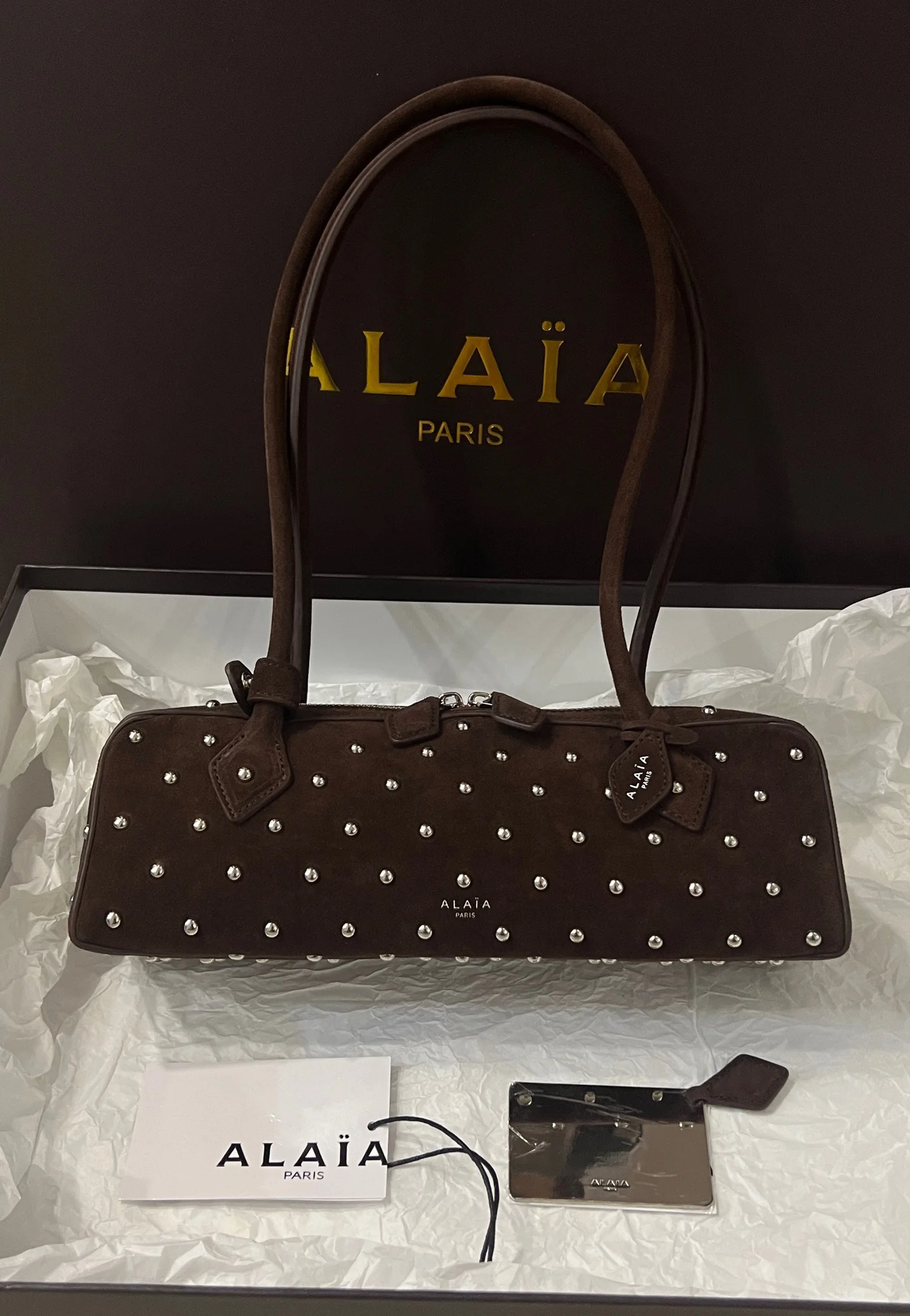 ALAIA Shoulder Bags Suede (Brown-Silver) 33X10X11CM H00202608100404 - Image 3