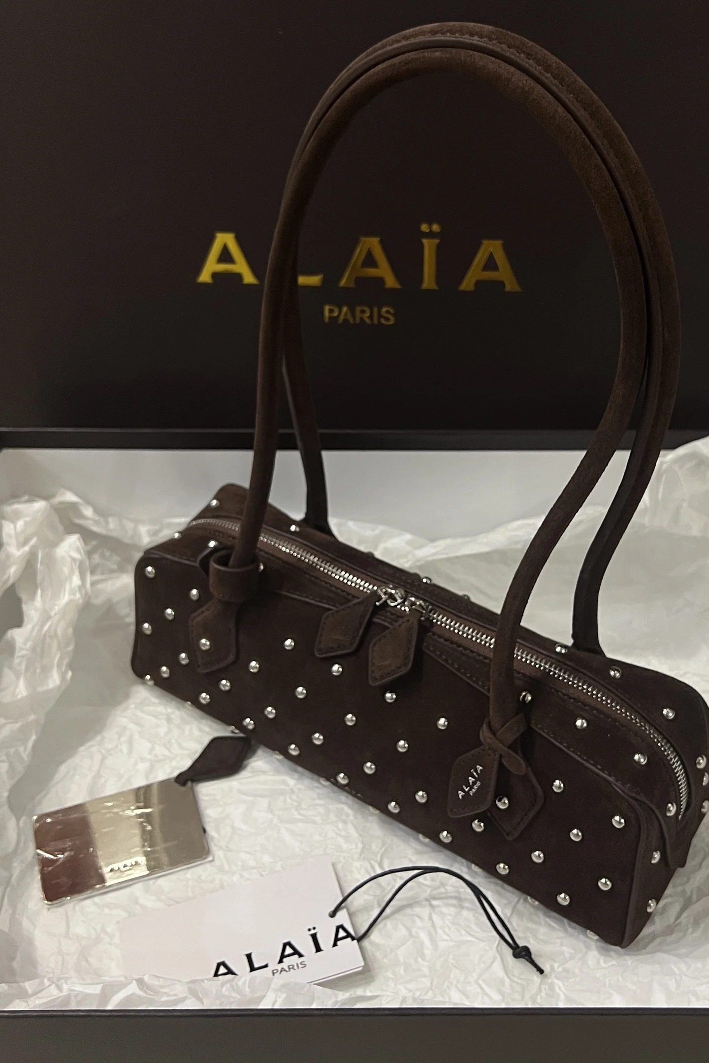 ALAIA Shoulder Bags Suede (Brown-Silver) 33X10X11CM H00202608100404 - Image 4