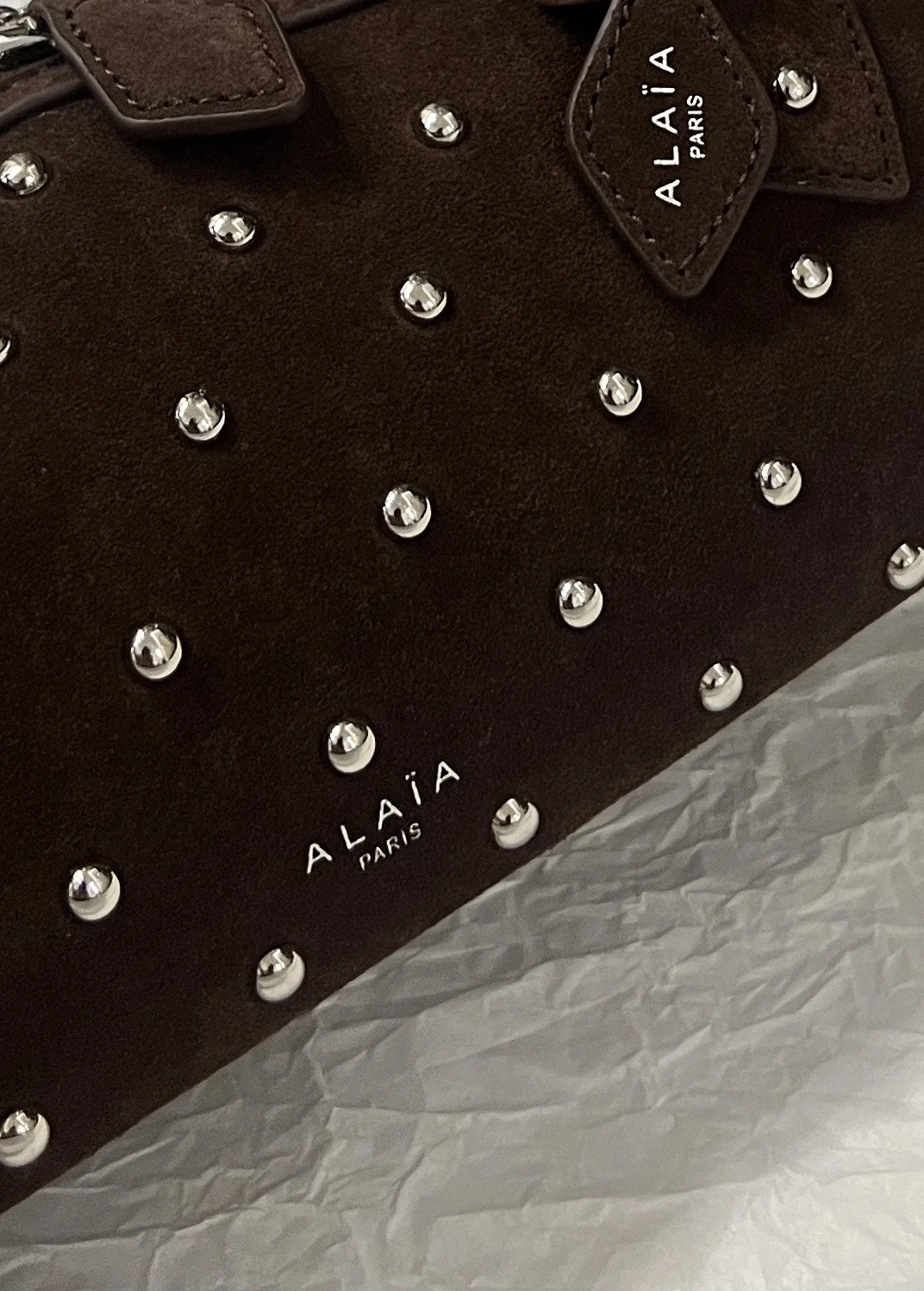 ALAIA Shoulder Bags Suede (Brown-Silver) 33X10X11CM H00202608100404 - Image 5