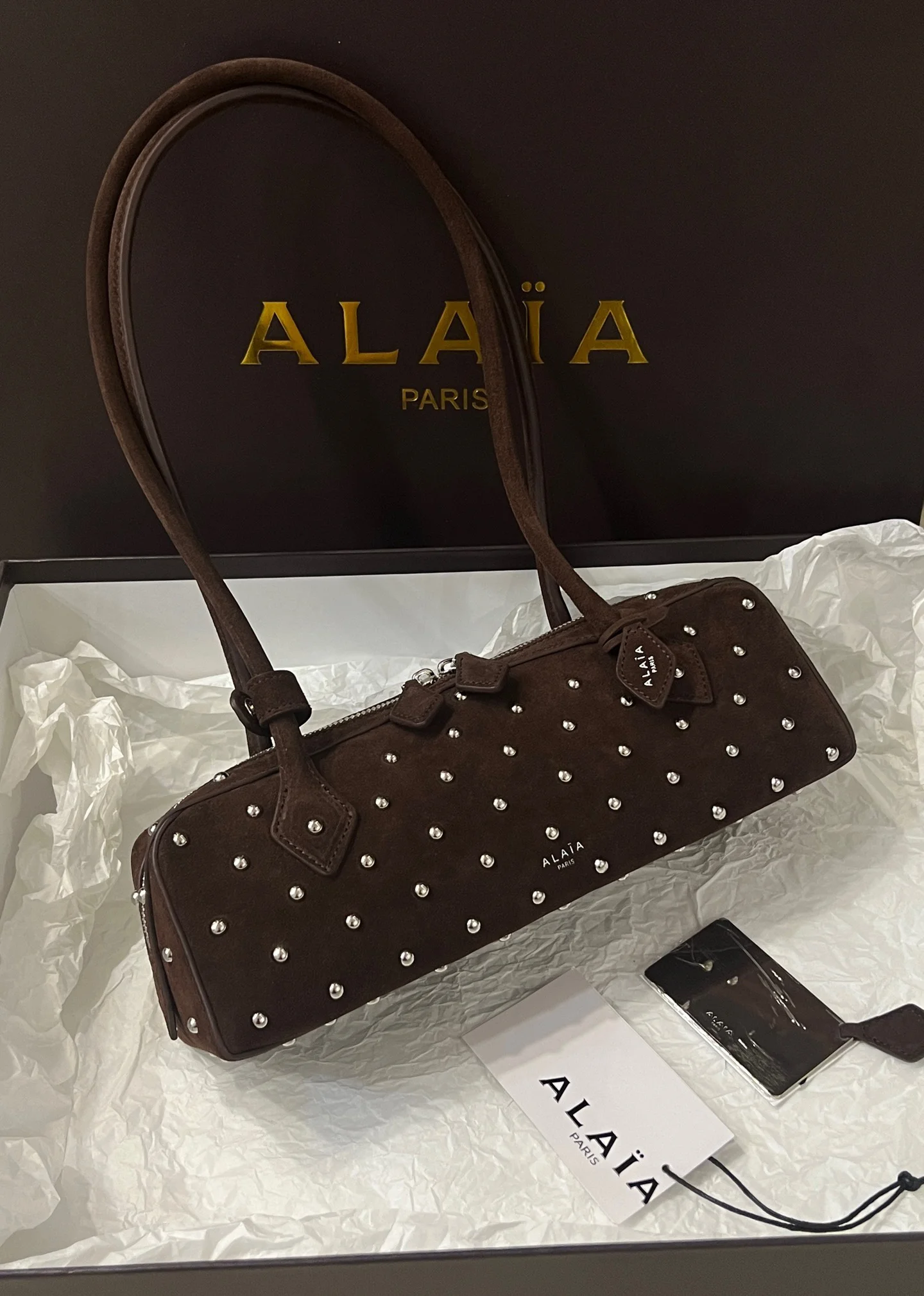 ALAIA Shoulder Bags Suede (Brown-Silver) 33X10X11CM H00202608100404 - Image 7