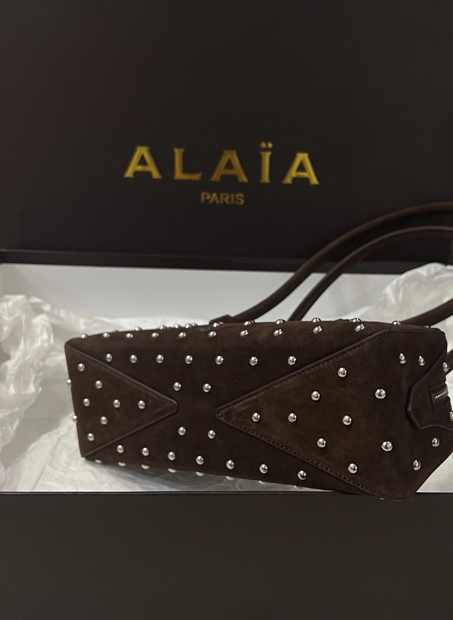 ALAIA Shoulder Bags Suede (Brown-Silver) 33X10X11CM H00202608100404 - Image 8