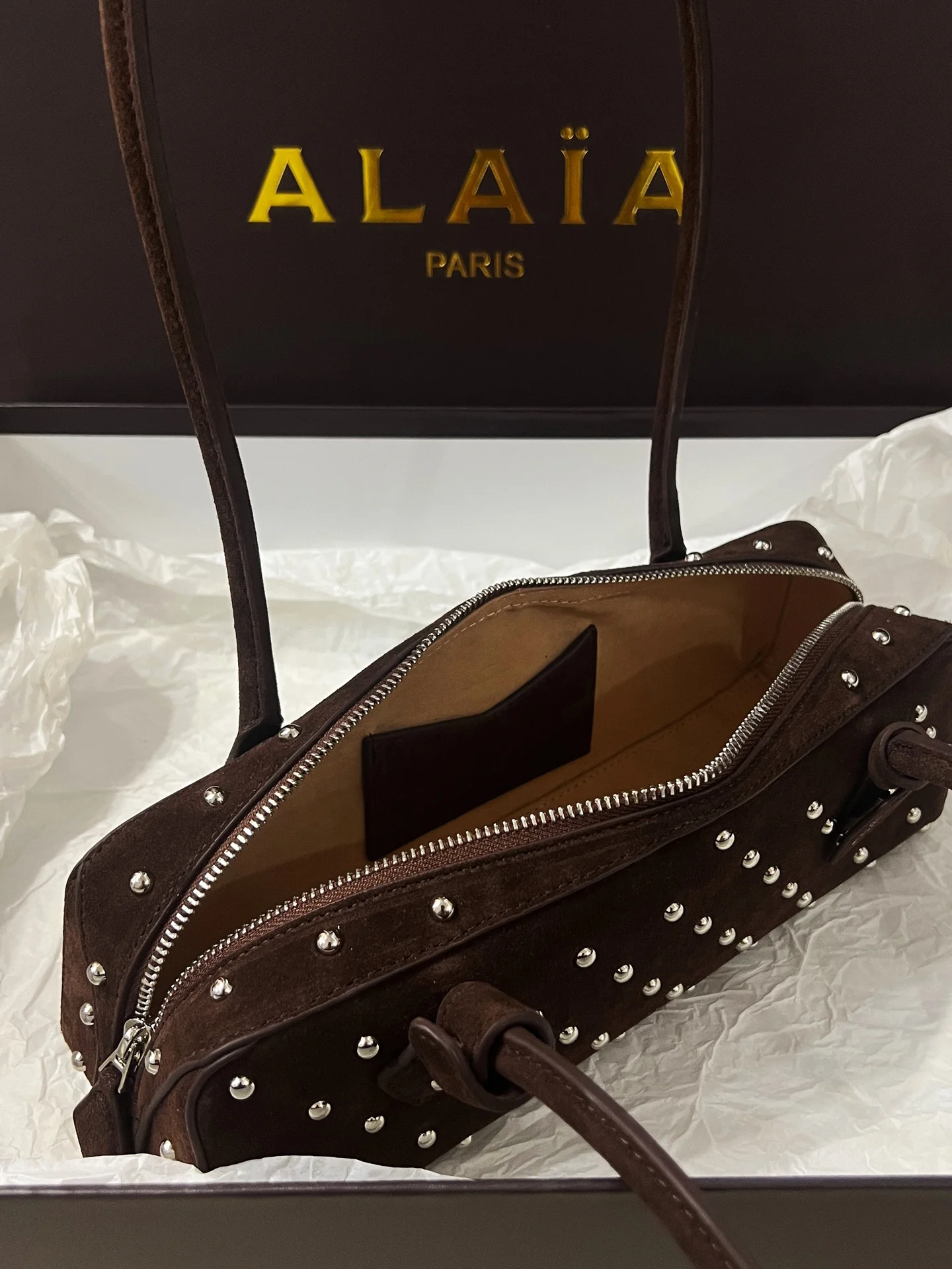ALAIA Shoulder Bags Suede (Brown-Silver) 33X10X11CM H00202608100404 - Image 9
