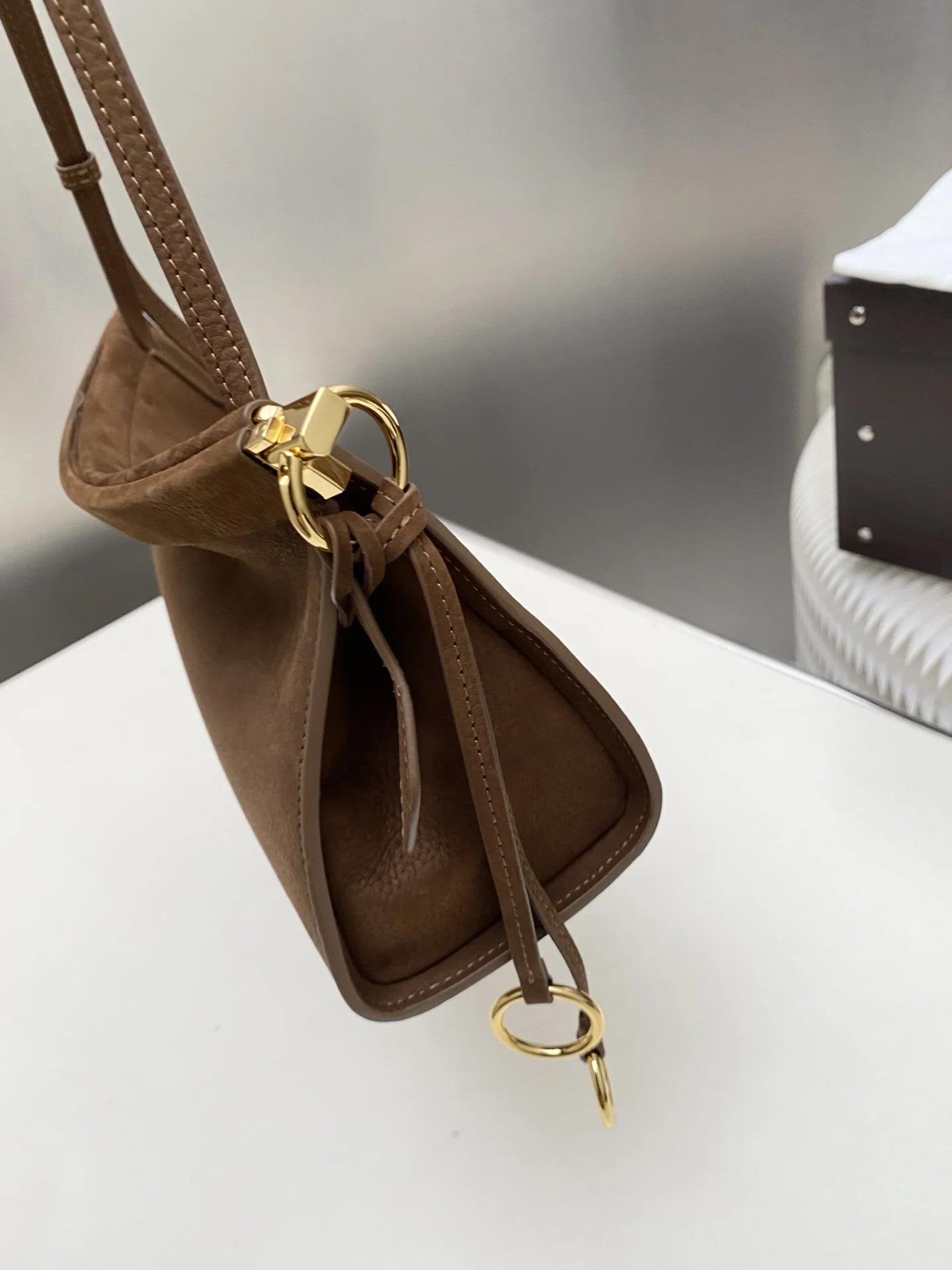 ALAIA Shoulder Bags Suede Leather (Brown-Gold) 30X14X9 CM G00202608100396 - Image 2