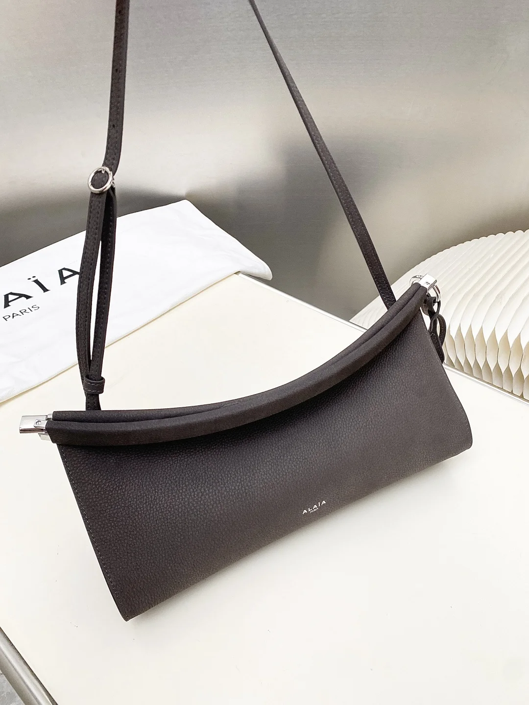 ALAIA Shoulder Bags Suede Leather (Brown-Silver) 30X14X9CM G00202608100394 - Image 2