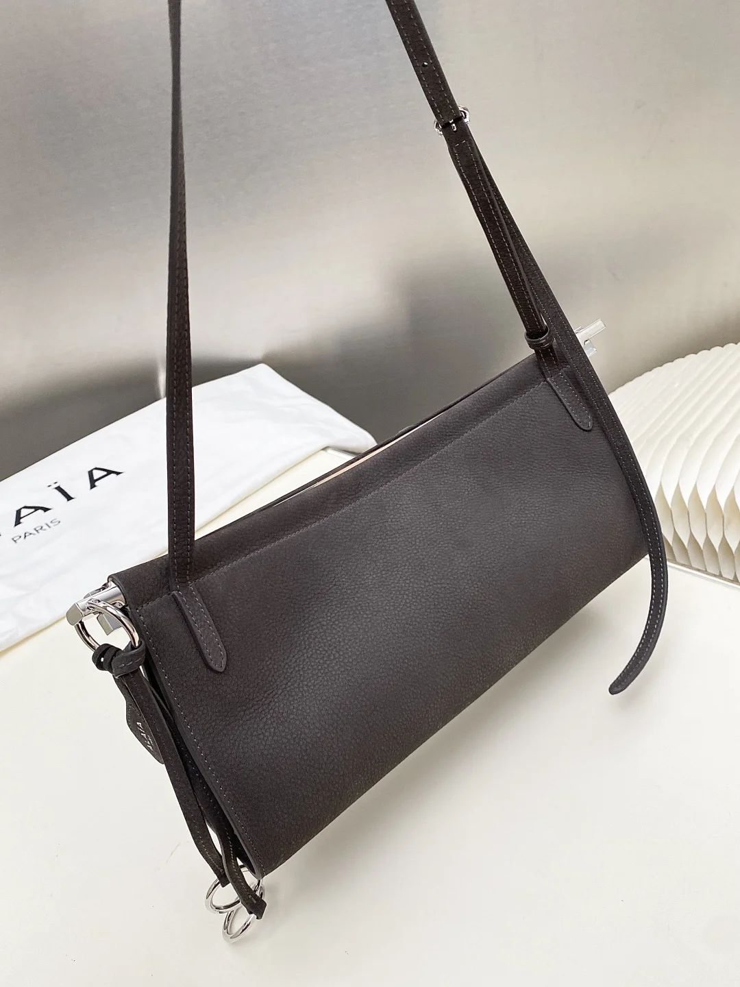 ALAIA Shoulder Bags Suede Leather (Brown-Silver) 30X14X9CM G00202608100394 - Image 4